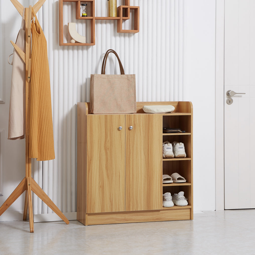 Meuble de rangement à chaussures pour entrée avec 4 compartiments ouverts et placard double porte - étagère réglable