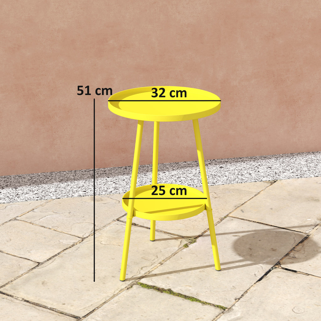 Petite table d'appoint ronde à 2 niveaux table de jardin pour terrasse salon balcon en métal Ø 32 x 51 cm jaune