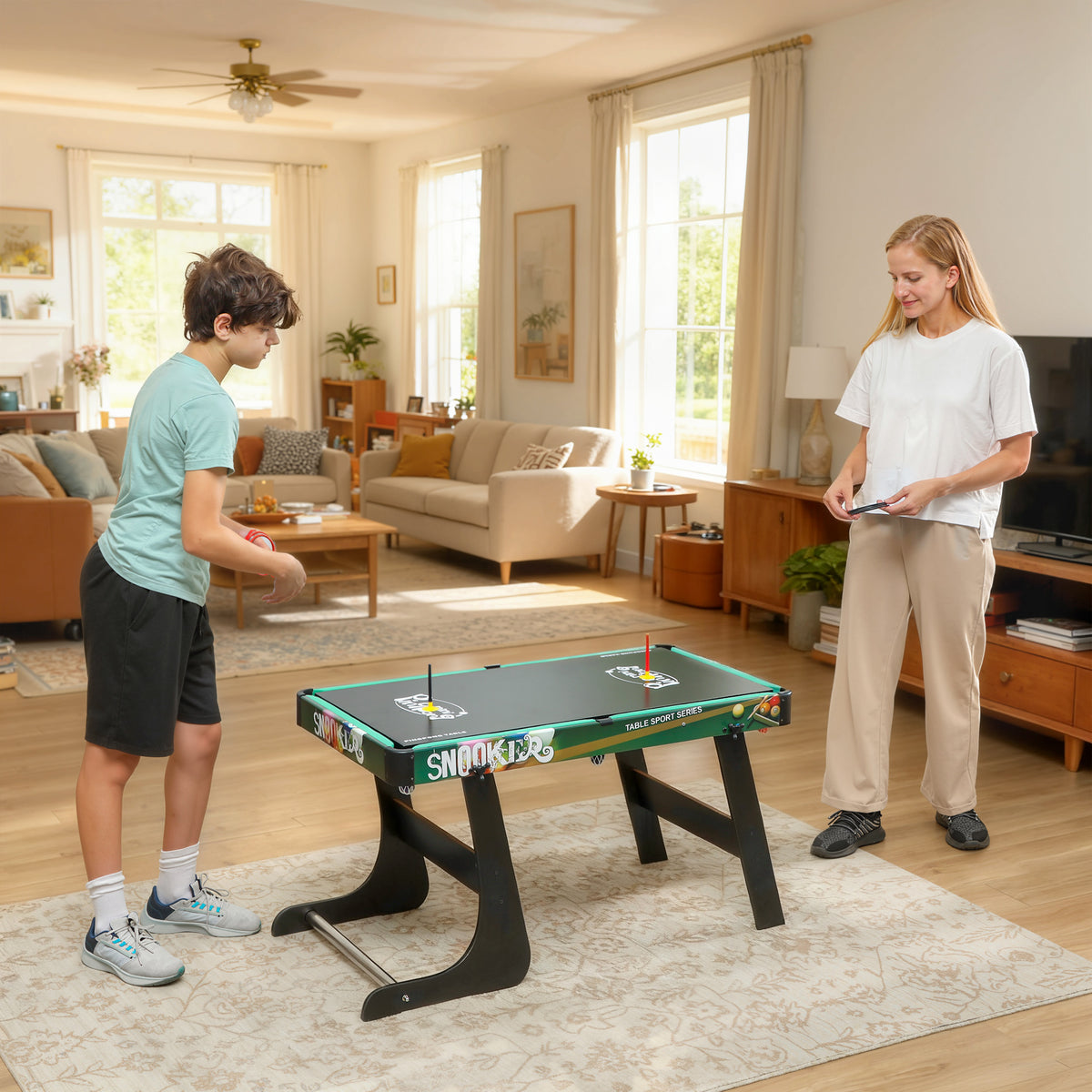 Table Multi-Jeux 6-en-1, Baby-Foot, Billard, Ping-Pong, Hockey, Jeu d'Anneaux, 118x104x71cm, Multicolore
