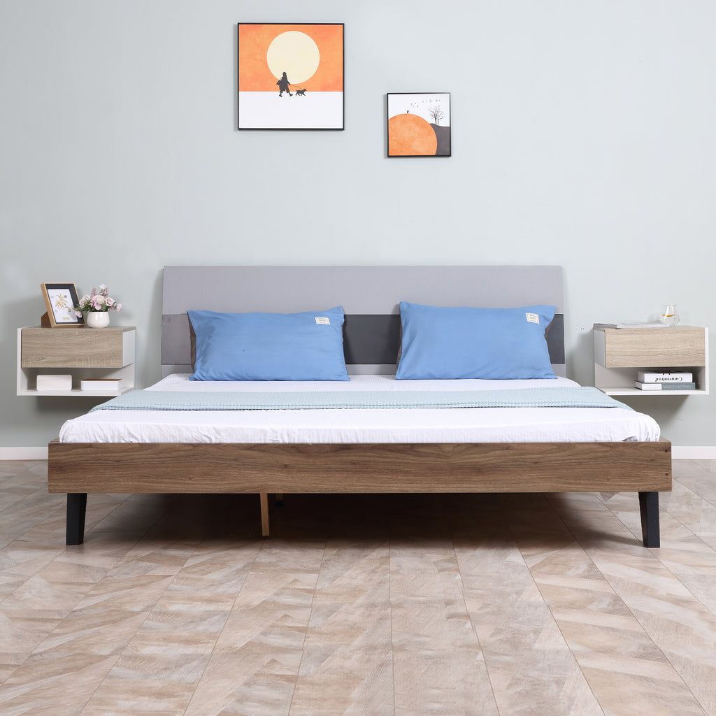 Tables de chevet suspendues Lot de 2 - Tables de Nuit murale - tiroir Coulissant - en Bois Bicolore Aspect chêne clair blanc
