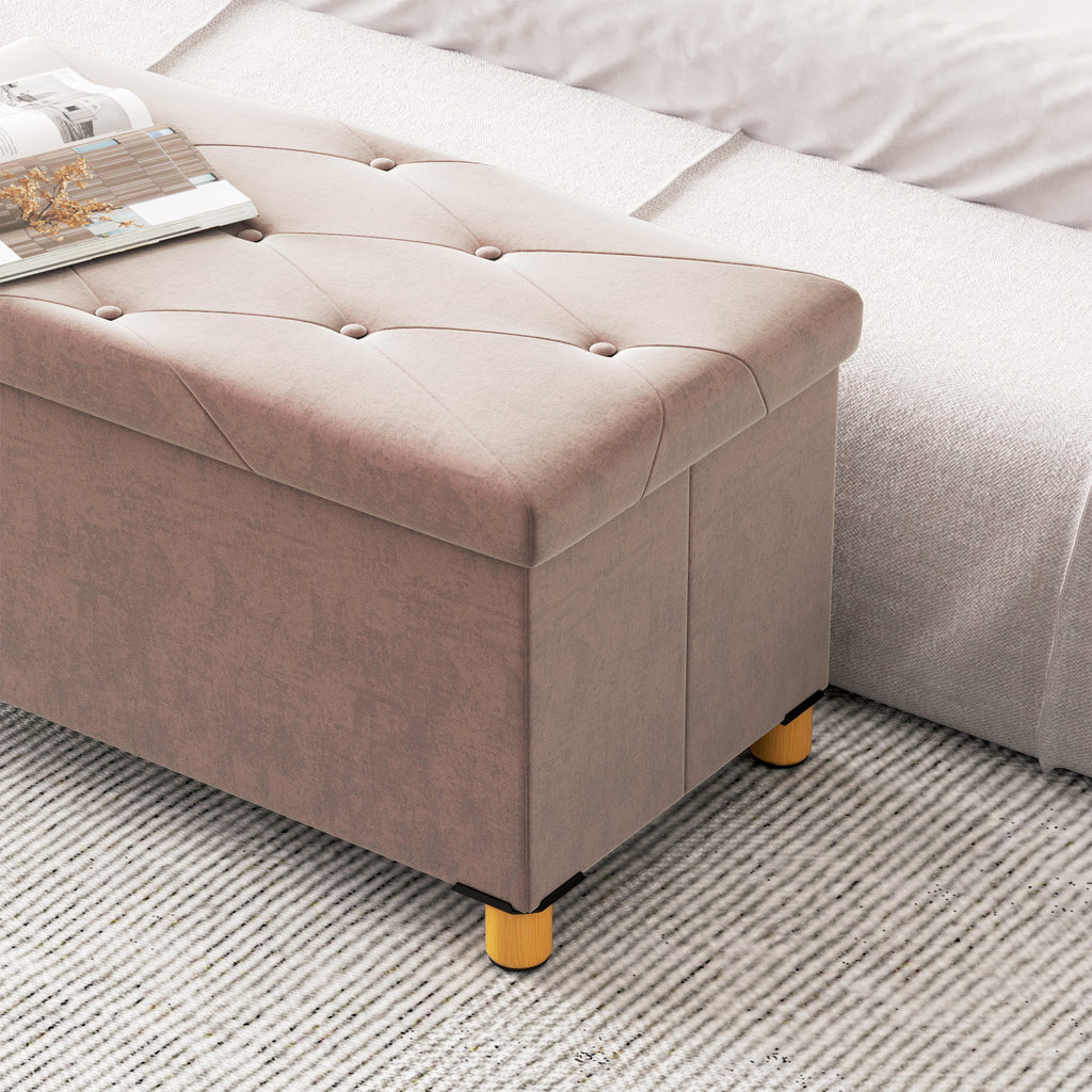 Banc de rangement bout de lit pliable volume 67 L capacité de charge 120 kg avec couvercle 76L x 38l x 38H cm rose