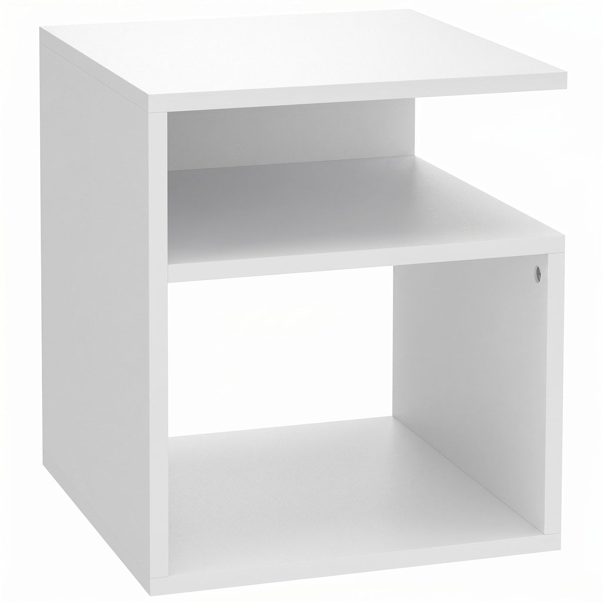 Table d'Appoint, Table Basse Moderne 3 Niveaux avec Étagères Ouvertes, pour Salon, Chambre ou Bureau, Blanc