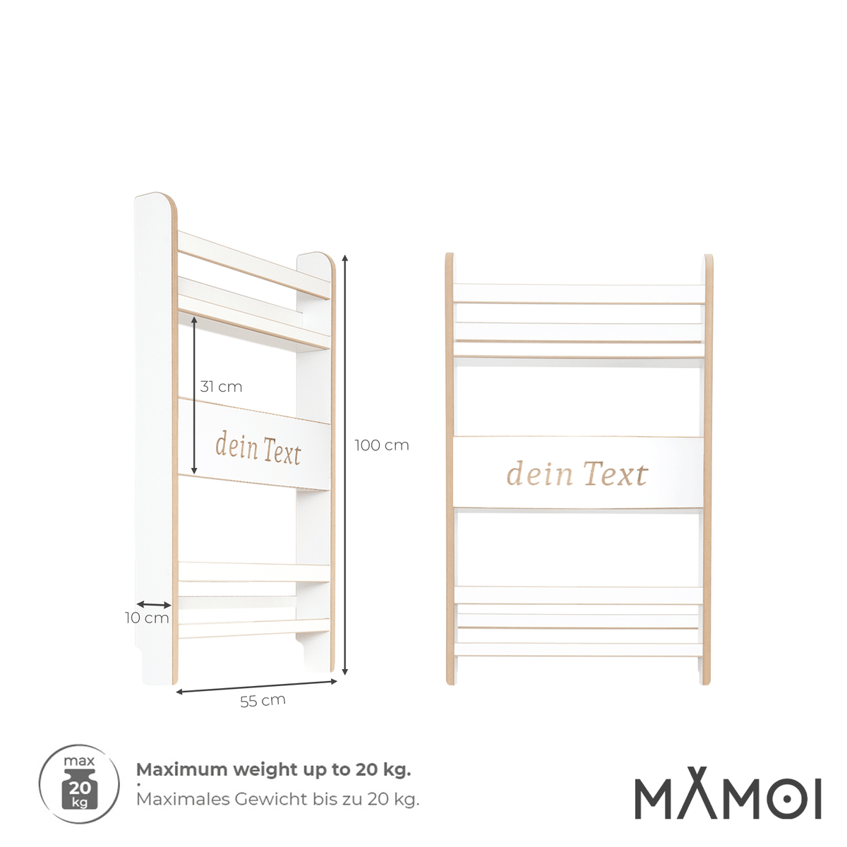 MAMOI® libreria per bambini, mensola da parete per cameretta, panca per libri in pannello a base di legno, mobili Montessori