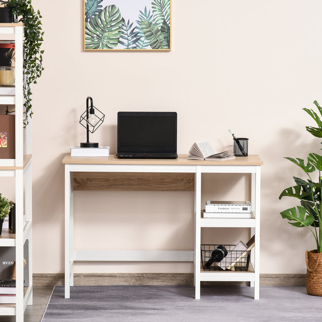 Bureau Informatique multimédia dim. 110L x 48l x 76H cm 2 étagères latérales MDF E1 chêne Clair Blanc