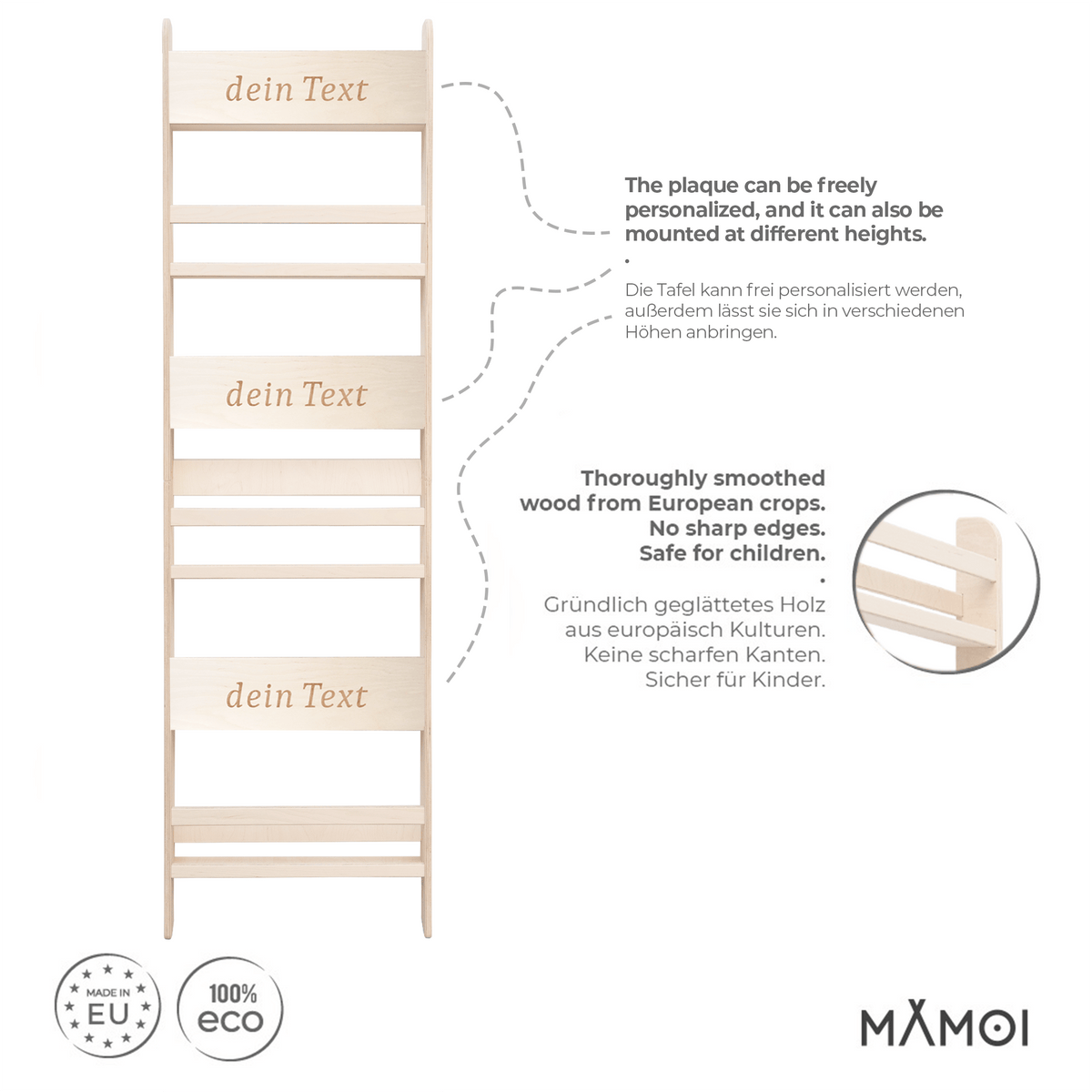 MAMOI® libreria per bambini, mensola da parete per cameretta, panca per libri in legno multistrato, mobili Montessori per bambini