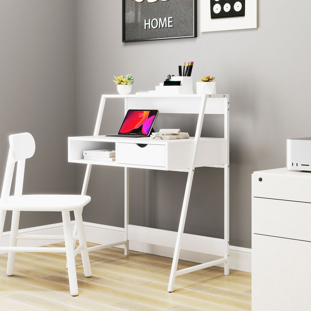 Bureau secrétaire Bureau Informatique Style néo-rétro tiroir Niche étagère métal Blanc