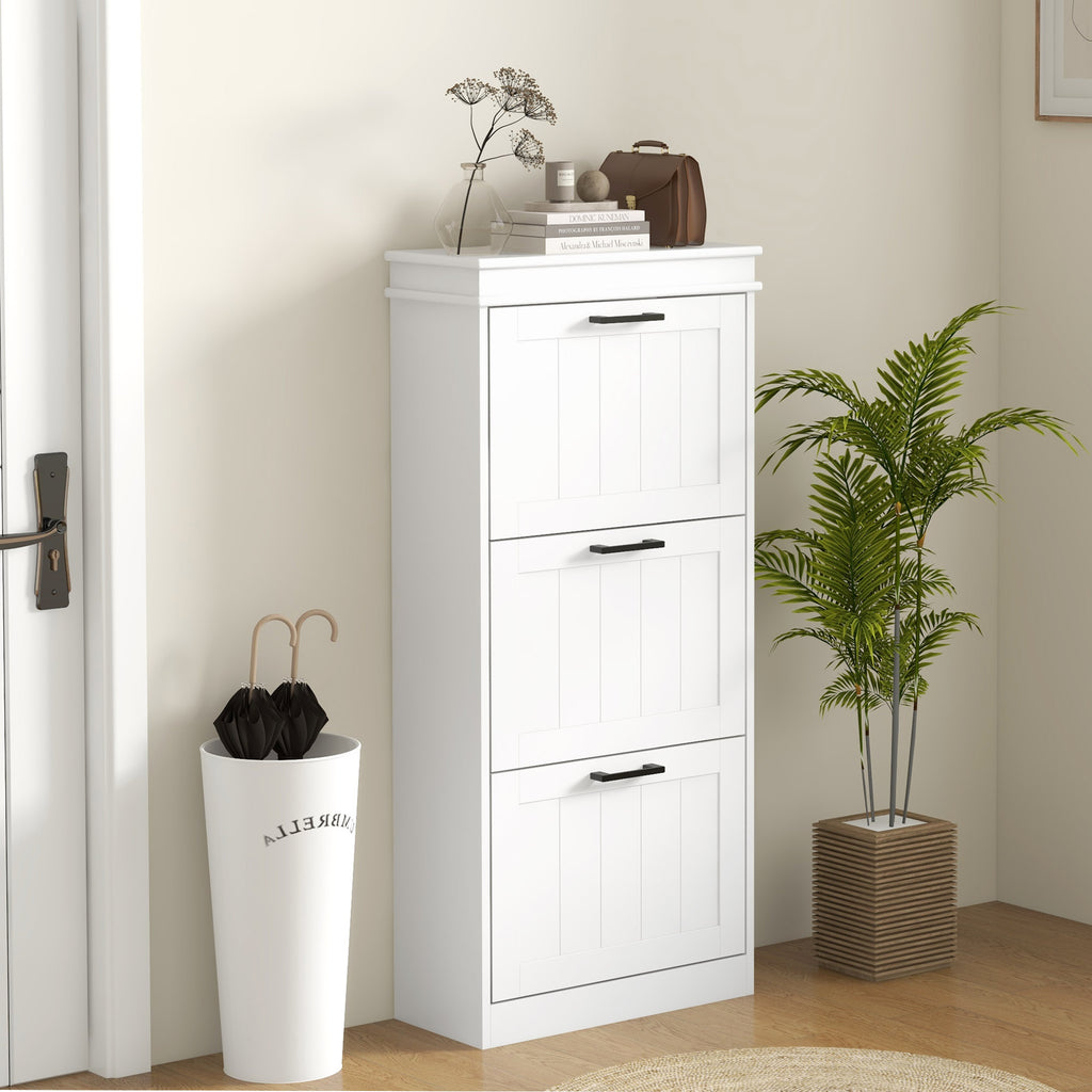Meuble à chaussures, 3 portes abattants 15 paires, étagères réglables, pour entrée, couloir, 54 x 24 x 117,5 cm, blanc