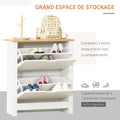 Meuble à chaussures 12 paires, armoire à chaussures étroite avec 2 tiroirs rabattables et étagères réglables, style moderne, pour couloir, entrée, 72 x 26 x 80 cm, blanc et bois naturel