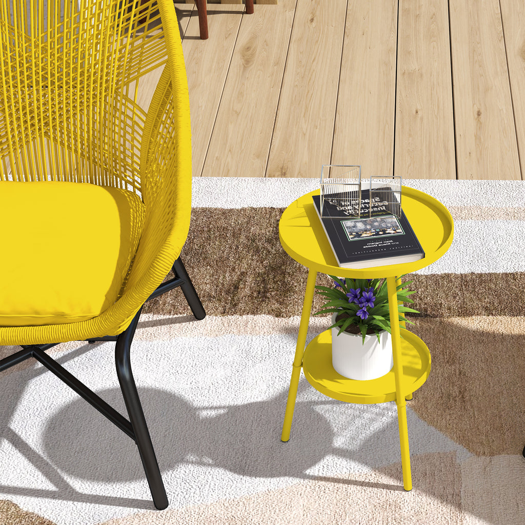 Petite table d'appoint ronde à 2 niveaux table de jardin pour terrasse salon balcon en métal Ø 32 x 51 cm jaune