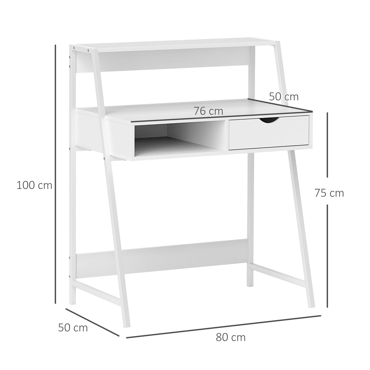 Bureau secrétaire Bureau Informatique Style néo-rétro tiroir Niche étagère métal Blanc