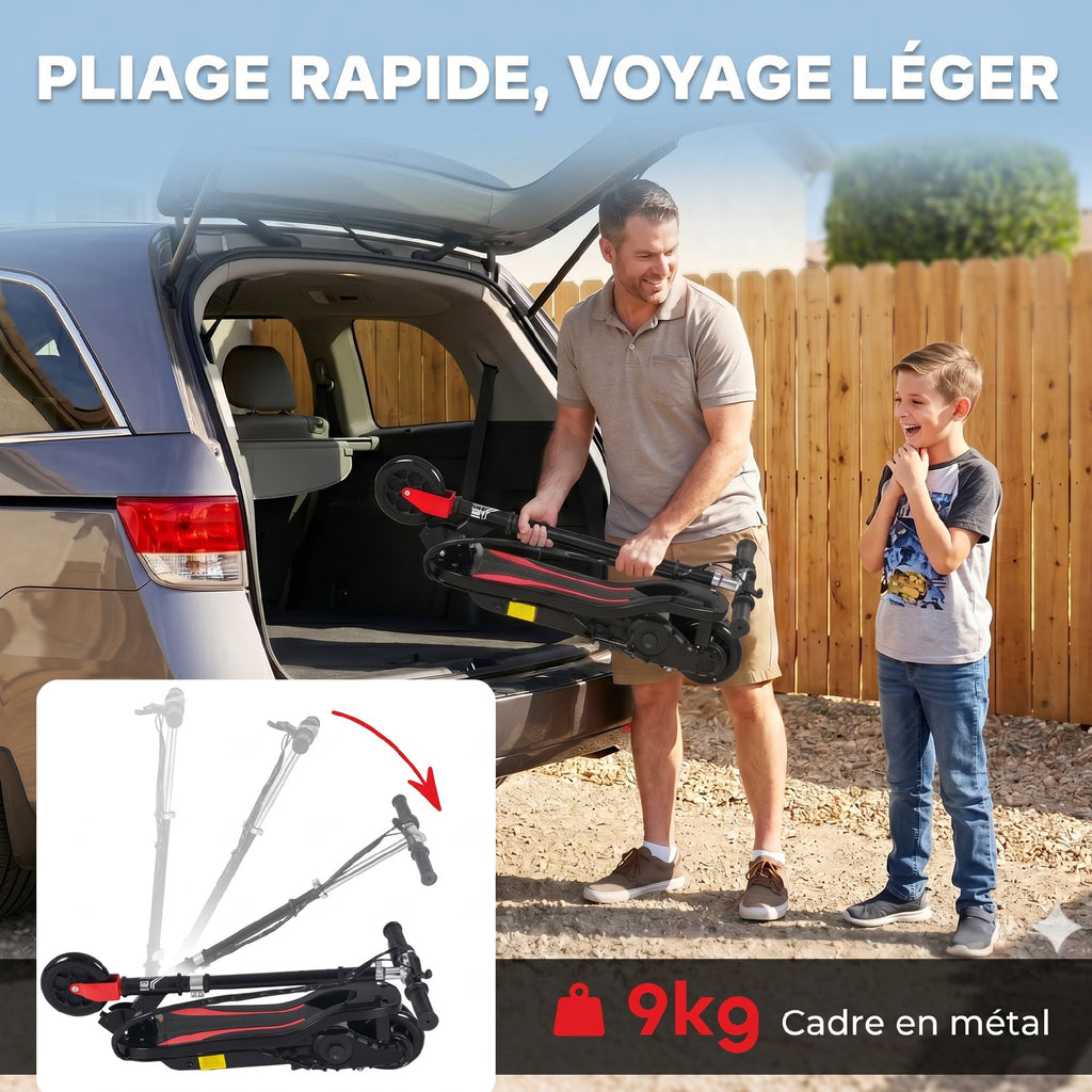 Trottinette électrique pliante pour enfant de 7+ans, 120W Vitesse max 12km/h, 75x36x82-93 cm Noir