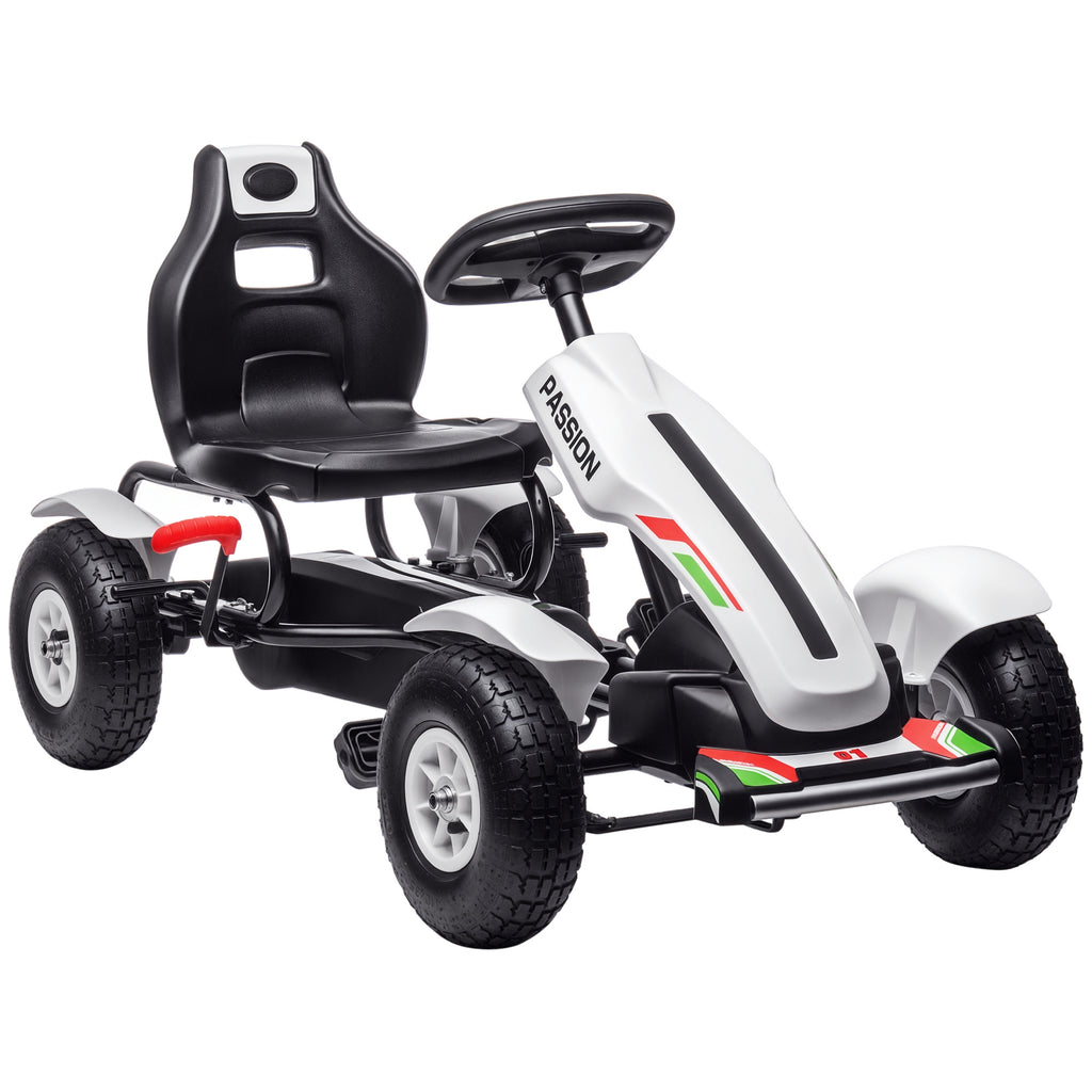 Kart à pédales pour enfant siège réglable 3 positions frein à main enfant de 5 à 12 ans blanc noir