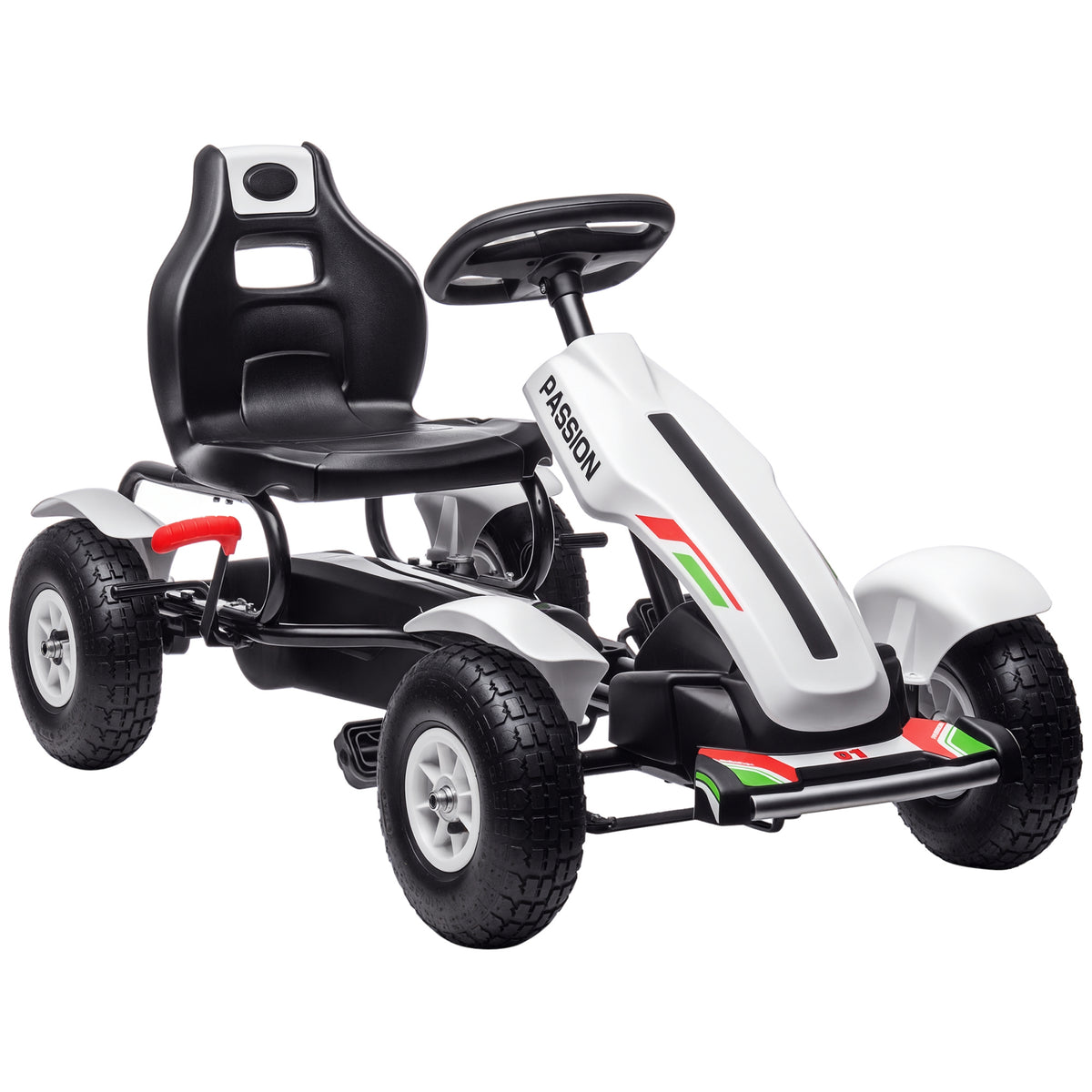 Kart à pédales pour enfant siège réglable 3 positions frein à main enfant de 5 à 12 ans blanc noir