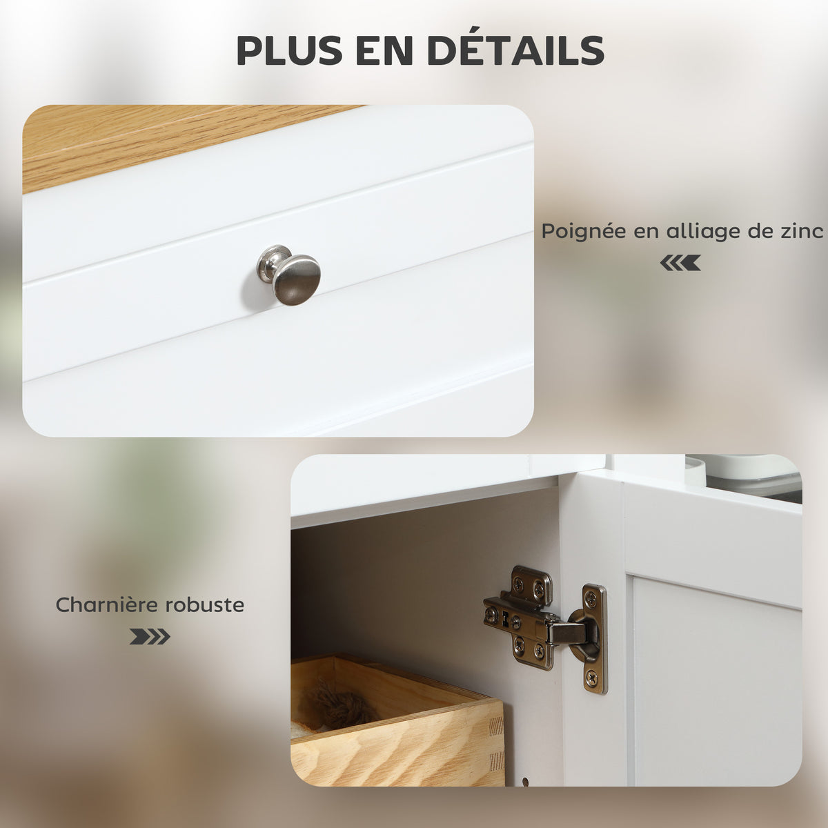 Buffet salon, meuble de rangement avec 1 placard double porte, 2 placards à porte vitrée, 2 tiroirs et étagère réglable, style moderne, buffet salle à manger et cuisine, 120x40x90cm, blanc
