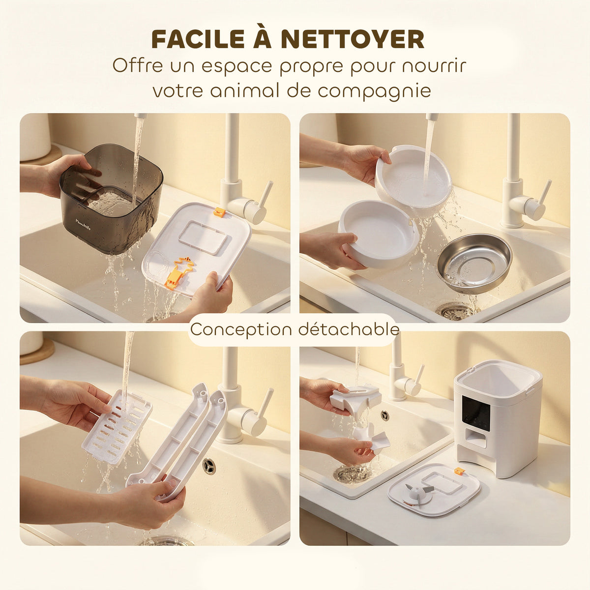 Distributeur Croquettes Chat Automatique 2 Animaux 6L Double Bol Inox WiFi Tuya App ABS 37x36x35cm Blanc