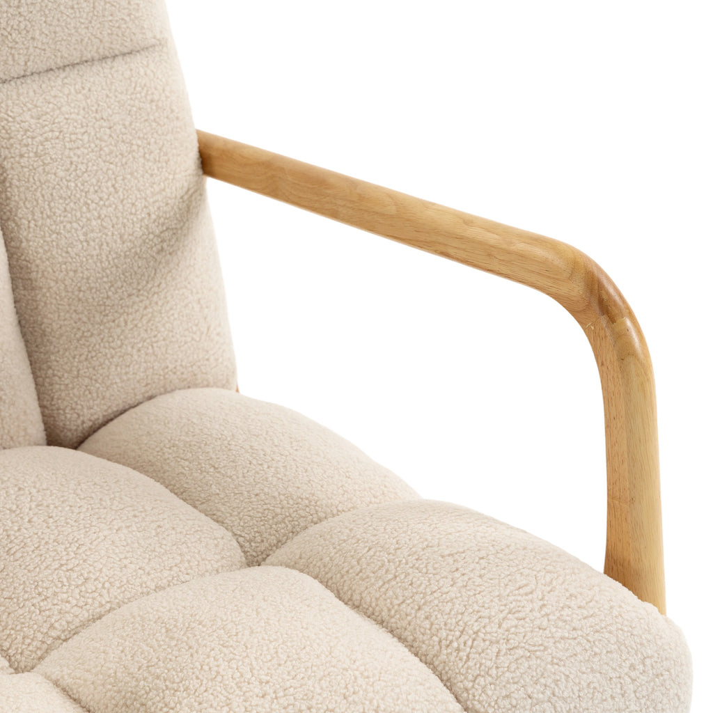 Fauteuil à Bascule avec Repose-Pieds, Rocking Chair en Tissu Bouclette, Pieds en Bois, 64,5 x 82 x 89 cm, Beige