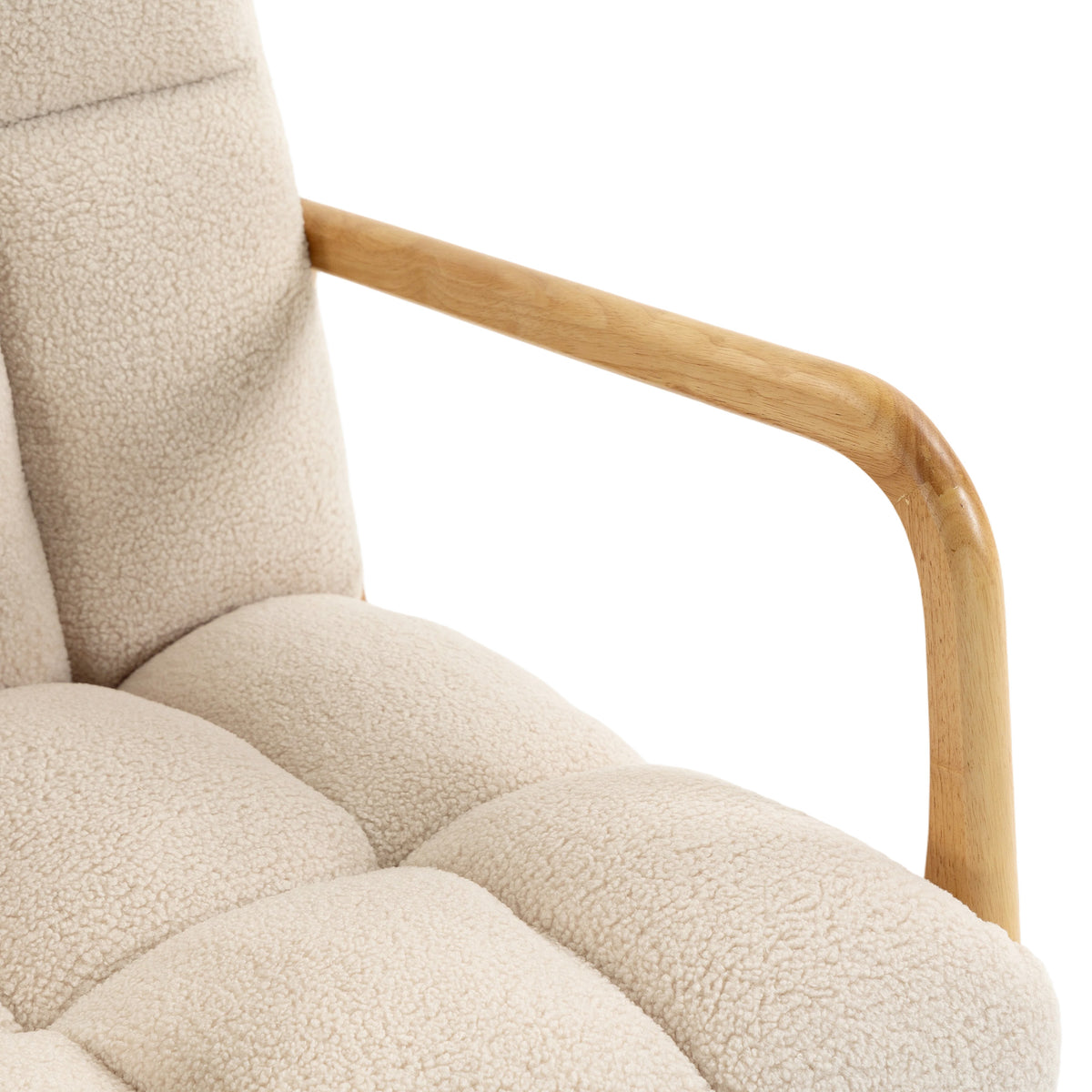 Fauteuil à Bascule avec Repose-Pieds, Rocking Chair en Tissu Bouclette, Pieds en Bois, 64,5 x 82 x 89 cm, Beige