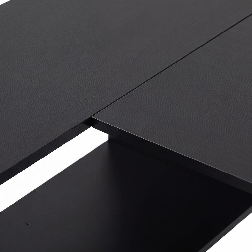 Bureau d'angle, bureau d'ordinateur avec tiroir en tissu et compartiments ouverts, 110 x 100 x 75 cm, noir