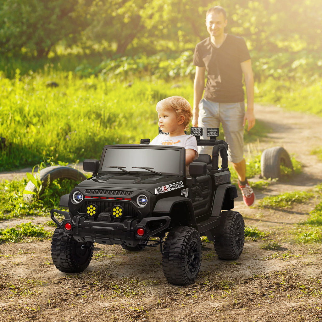 Voiture électrique enfants UTV avec télécommande 2,4G, 2 moteurs 12 V, musique, klaxon, lumières LED, 100x63x65cm, noir