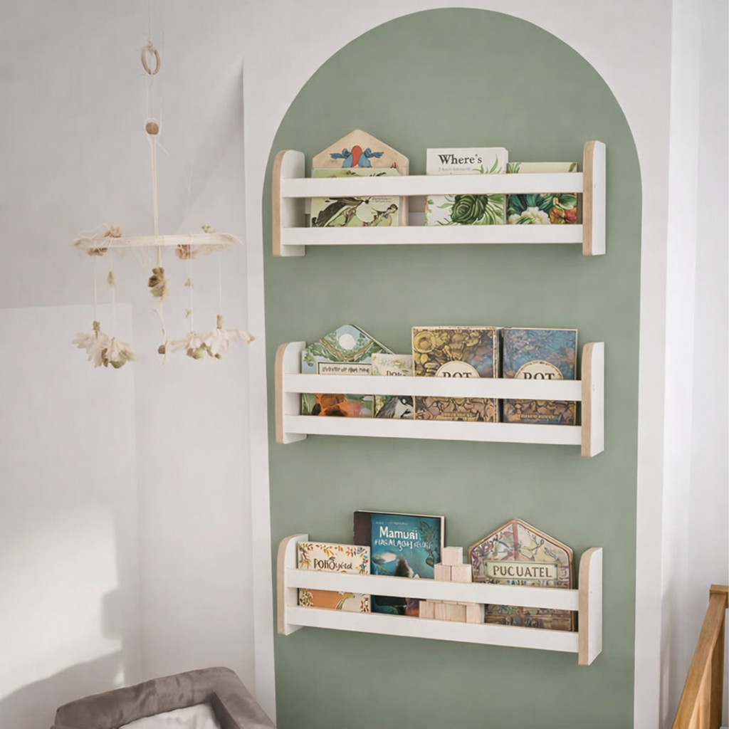 MAMOI® Set di 3 librerie per bambini, scaffali in legno da parete, libreria Montessori, mensole da parete per bambini, organizer per libri e giocattoli, mobili per cameretta