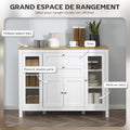 Buffet salon, meuble de rangement avec 1 placard double porte, 2 placards à porte vitrée, 2 tiroirs et étagère réglable, style moderne, buffet salle à manger et cuisine, 120x40x90cm, blanc