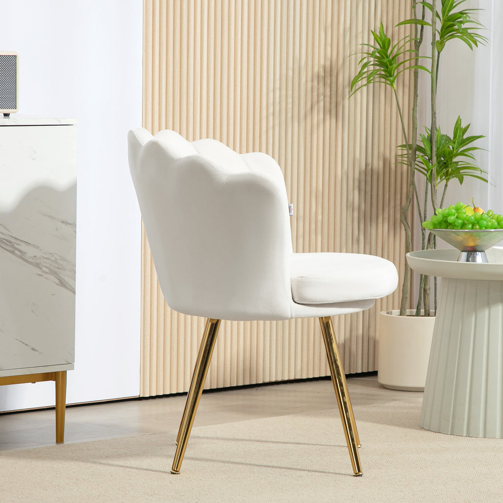 Fauteuil coquillage chaise coiffeuse fauteuil en velours fauteuil de salon avec pieds en métal doré crème