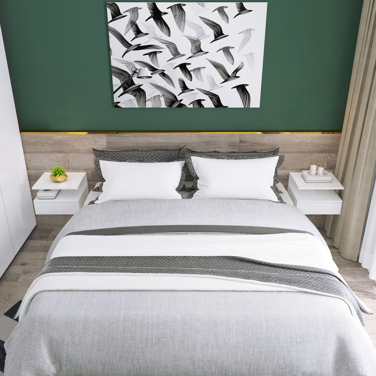 Lot de 2 tables de chevet murales, tables de nuit suspendues avec tiroir coulissant, compartiment ouvert, plateau, style moderne, pour chambre à coucher, 35 x 32 x 22,5 cm, blanc