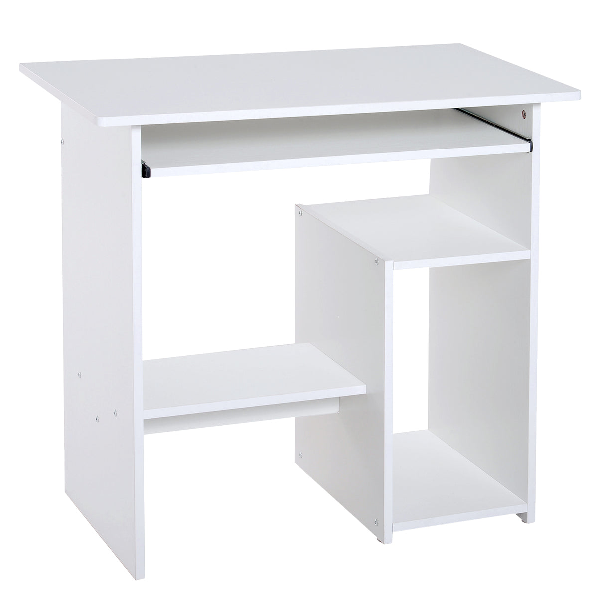Bureau d'ordinateur, bureau avec rangement, plateau pour clavier et support de moniteur, 80 x 45 x 75 cm, blanc