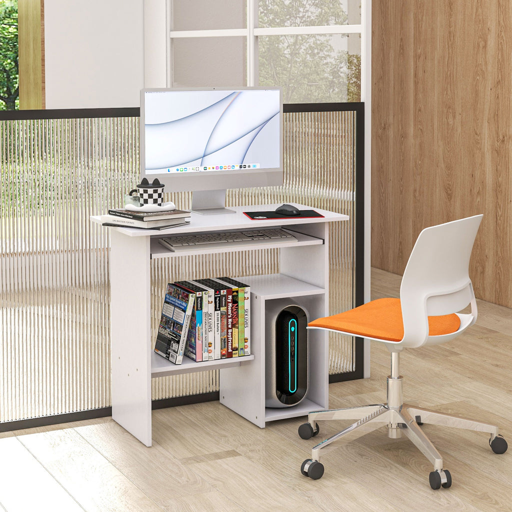 Bureau d'ordinateur, bureau avec rangement, plateau pour clavier et support de moniteur, 80 x 45 x 75 cm, blanc