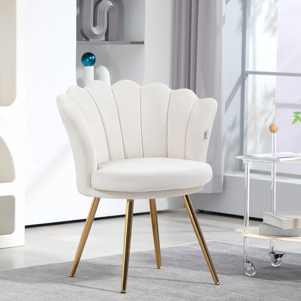 Fauteuil coquillage chaise coiffeuse fauteuil en velours fauteuil de salon avec pieds en métal doré crème