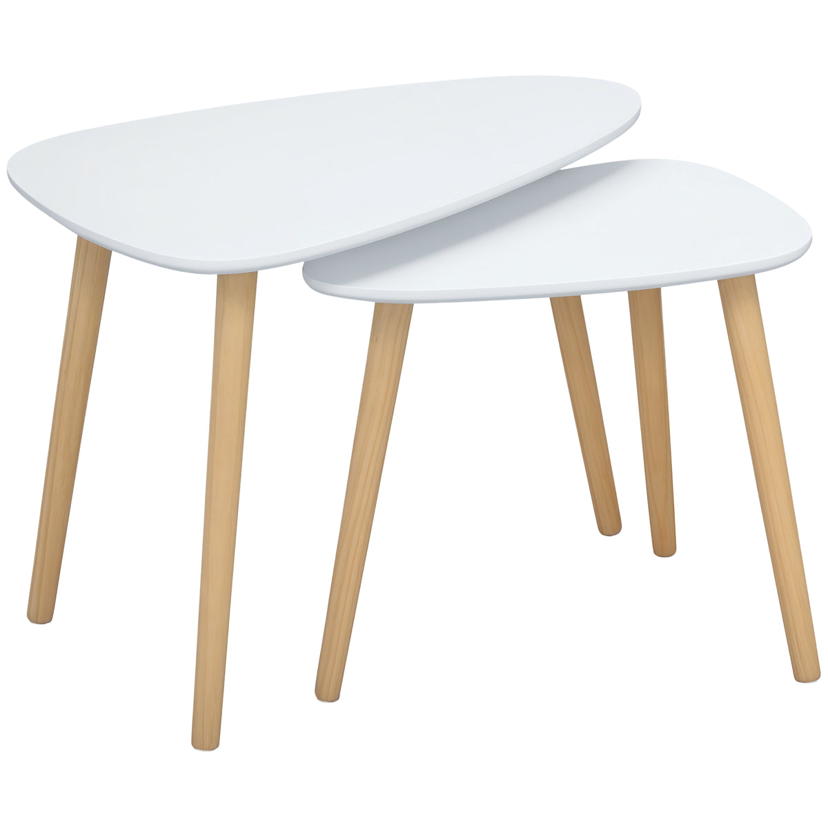Lot de 2 tables basses gigognes design scandinave pieds en bois et plateau en bois, blanc