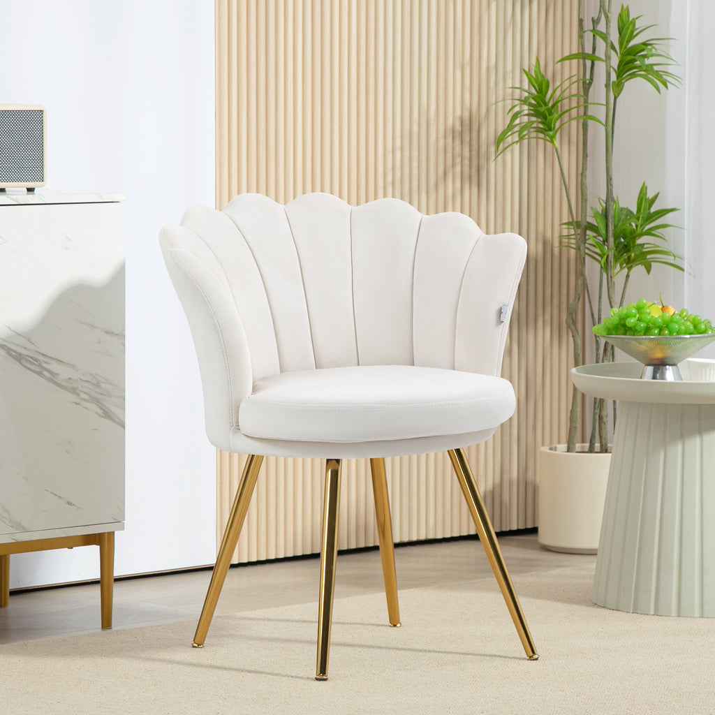 Fauteuil coquillage chaise coiffeuse fauteuil en velours fauteuil de salon avec pieds en métal doré crème