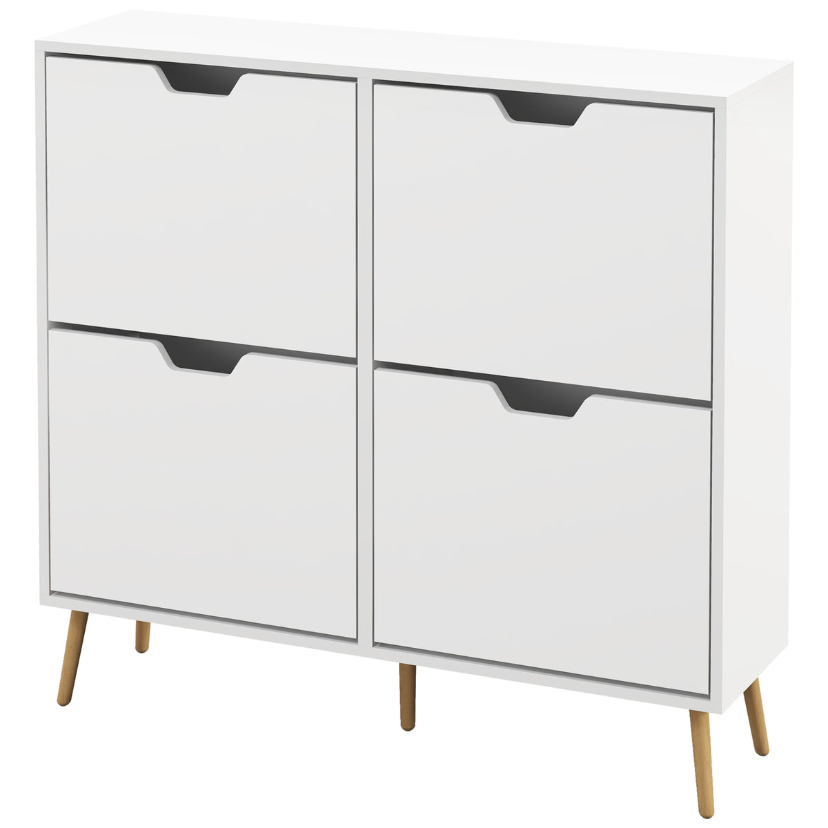 Meuble à chaussures 4 abattants 16 paires avec étagère réglable pieds en bois de pin 95 x 26 x 95 cm blanc