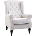 Fauteuil de Salon, Fauteuil d'Appoint Mi-Siècle Moderne en Flanelle Neige avec Haut Dossier Capitonné à Oreilles, Crème