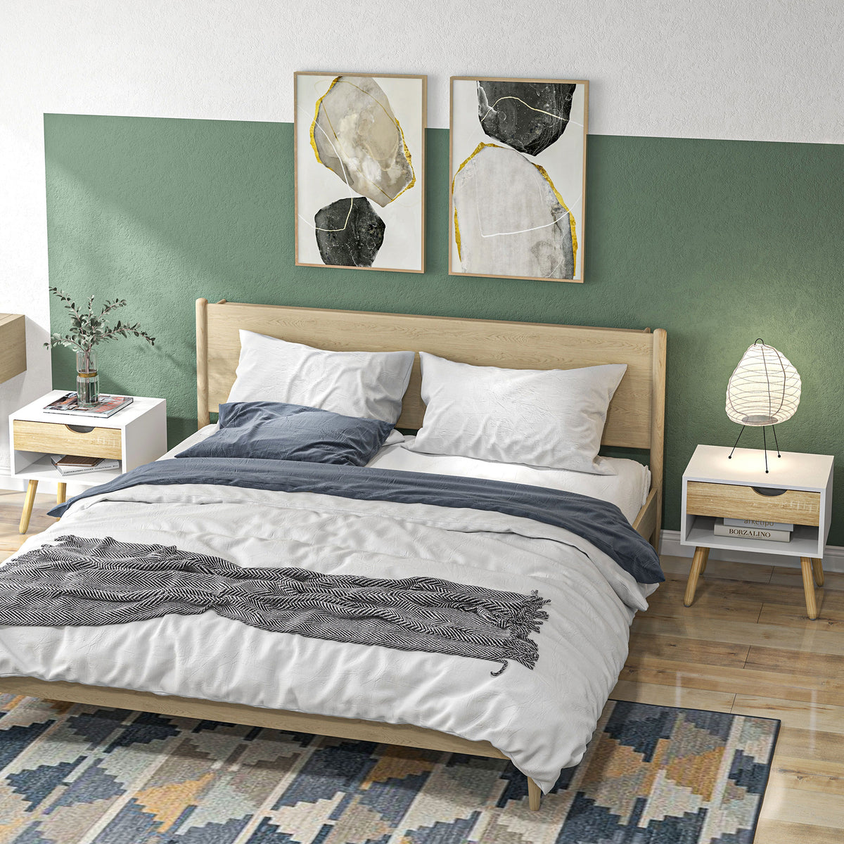 Lot de 2 Tables de Nuit tiroir Niche Design Moderne Panneau de Particules Classe E1 Pieds en Bois Massif 50 x 39 x 51 cm