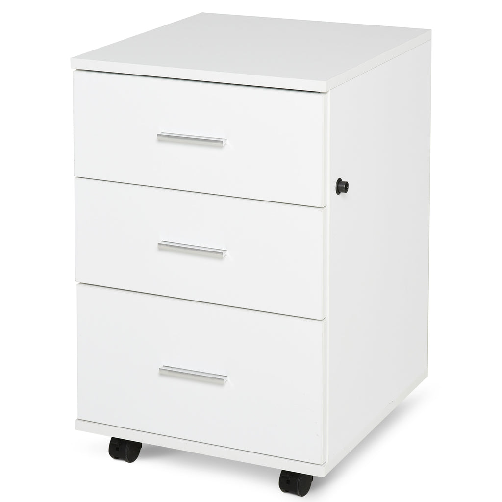 Caisson de Bureau Rangement Bureau sur Roulettes 3 Tiroirs Verrouillables 40 x 40 x 61,5 cm Blanc