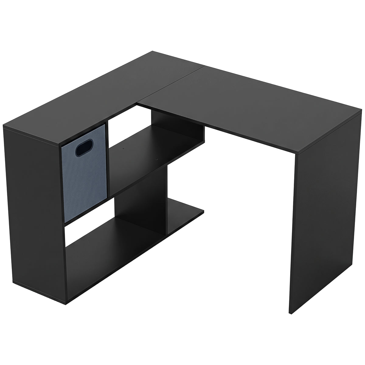 Bureau d'angle, bureau d'ordinateur avec tiroir en tissu et compartiments ouverts, 110 x 100 x 75 cm, noir