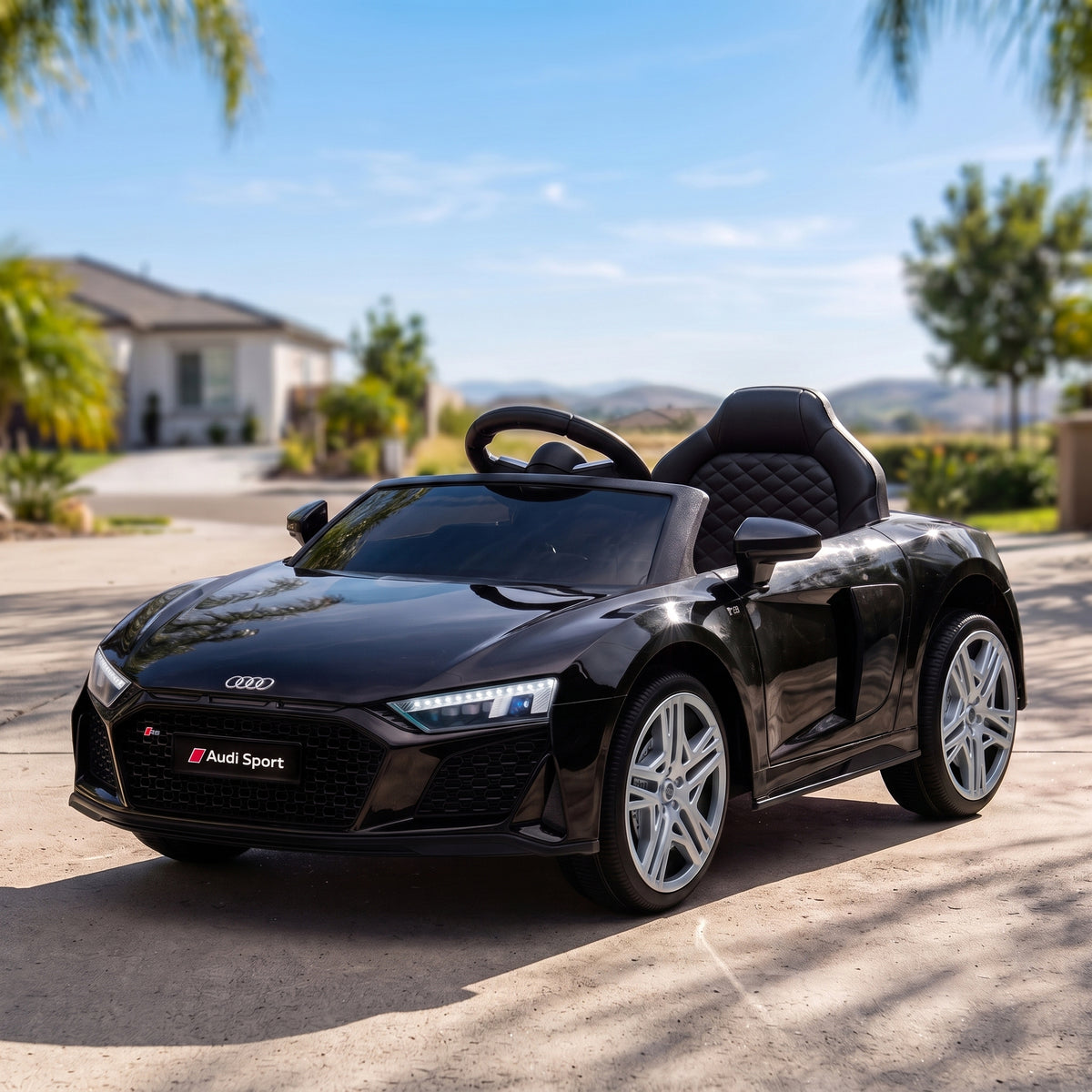 Voiture Électrique Enfants 12V Audi R8 Spyder, Véhicule Électrique, 2 Moteurs, Télécommande 2,4G, Batterie Lithium, Noir