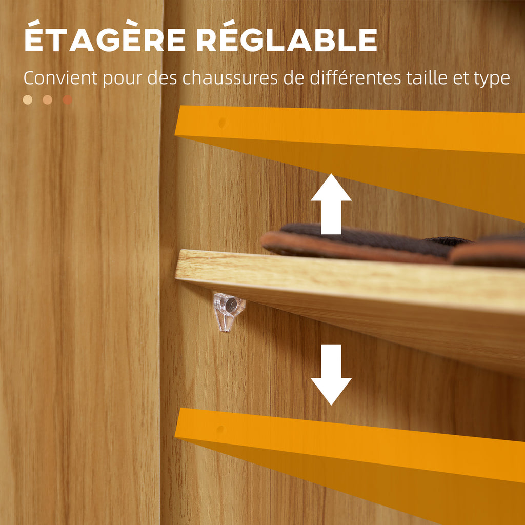 Meuble de rangement à chaussures pour entrée avec 4 compartiments ouverts et placard double porte - étagère réglable