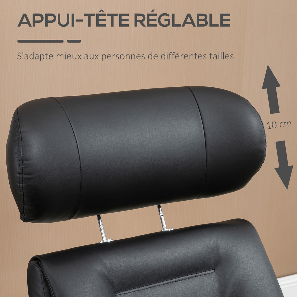 Fauteuil relax avec repose-pied, fauteuil de relaxation avec dossier inclinable, têtière réglable, 80x84x108cm, noir