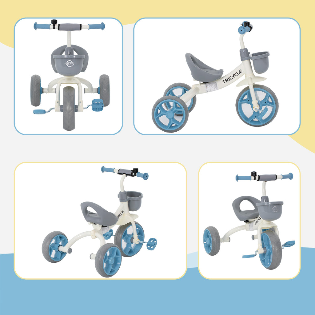 Tricycle enfant évolutif, tricycle pour enfants de 2 à 5 ans avec panier avant et roues EVA, 72 x 52 x 61 cm, bleu