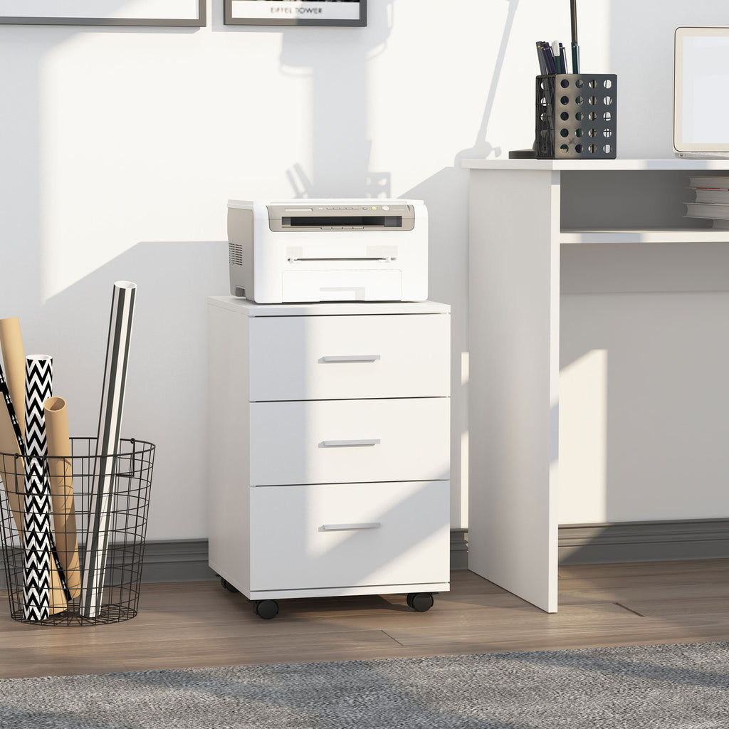 Caisson de Bureau Rangement Bureau sur Roulettes 3 Tiroirs Verrouillables 40 x 40 x 61,5 cm Blanc