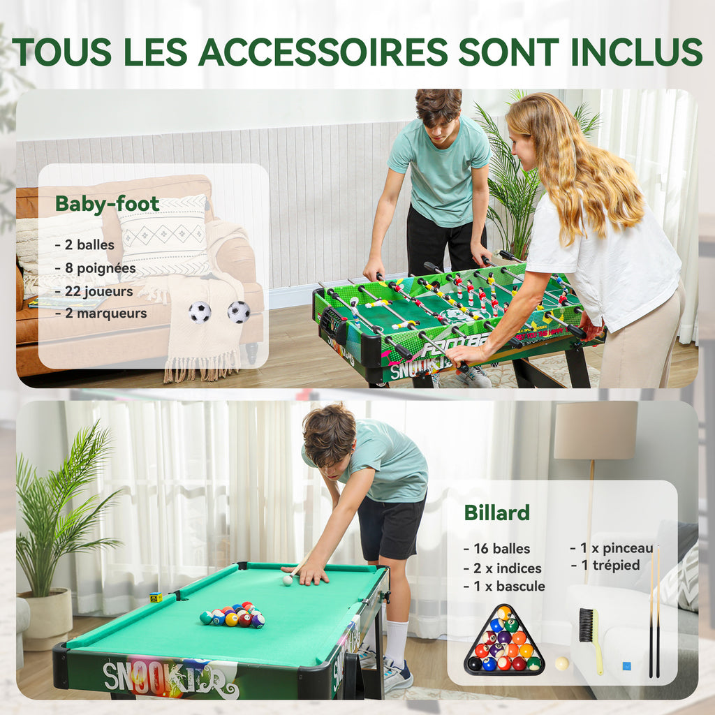 Table Multi-Jeux 6-en-1, Baby-Foot, Billard, Ping-Pong, Hockey, Jeu d'Anneaux, 118x104x71cm, Multicolore