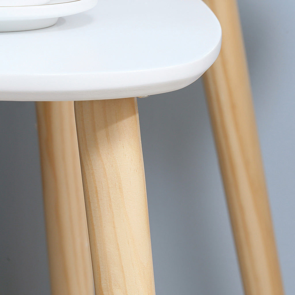 Lot de 2 tables basses gigognes design scandinave pieds en bois et plateau en bois, blanc