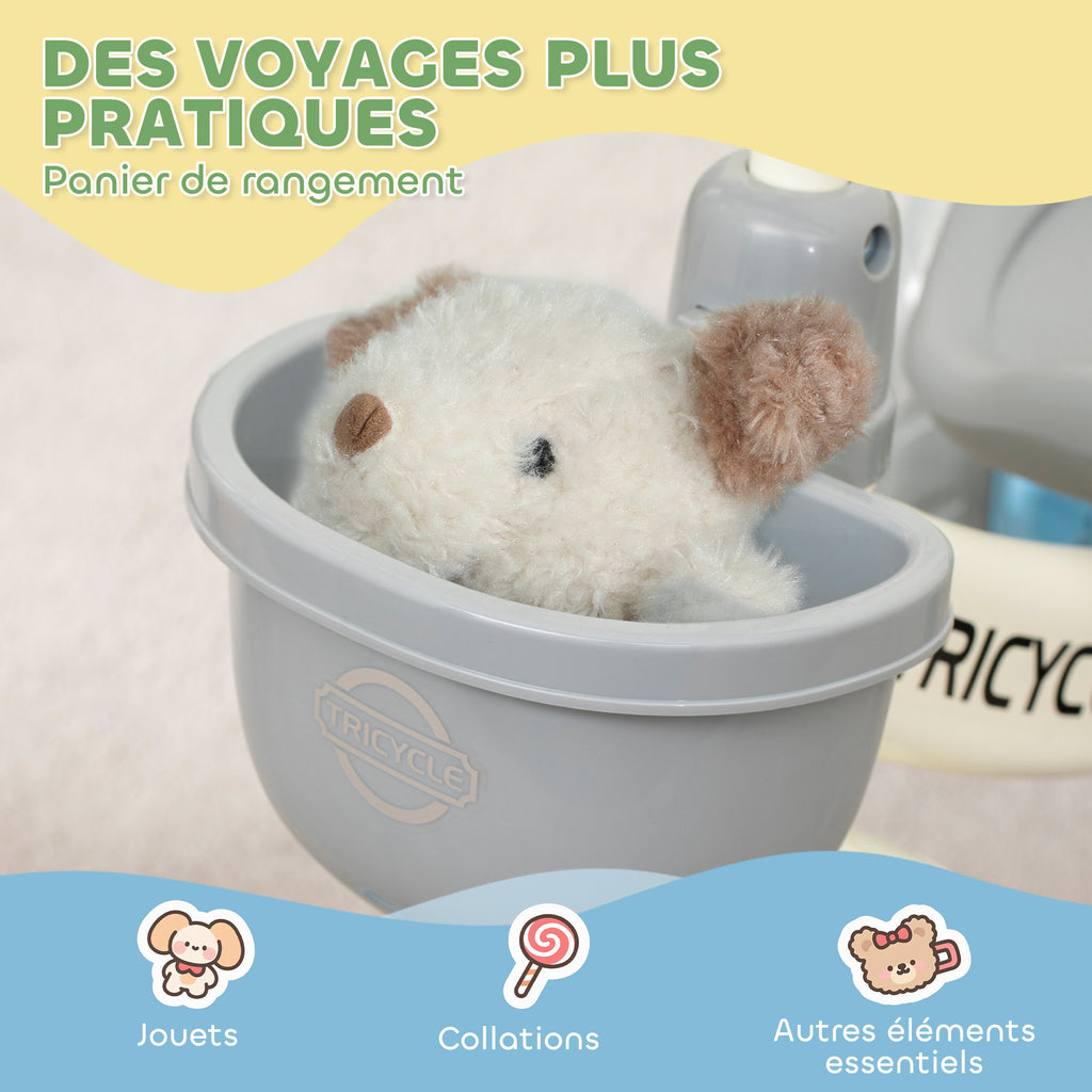 Tricycle enfant évolutif, tricycle pour enfants de 2 à 5 ans avec panier avant et roues EVA, 72 x 52 x 61 cm, bleu