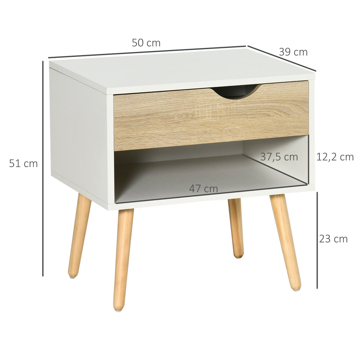 Lot de 2 Tables de Nuit tiroir Niche Design Moderne Panneau de Particules Classe E1 Pieds en Bois Massif 50 x 39 x 51 cm