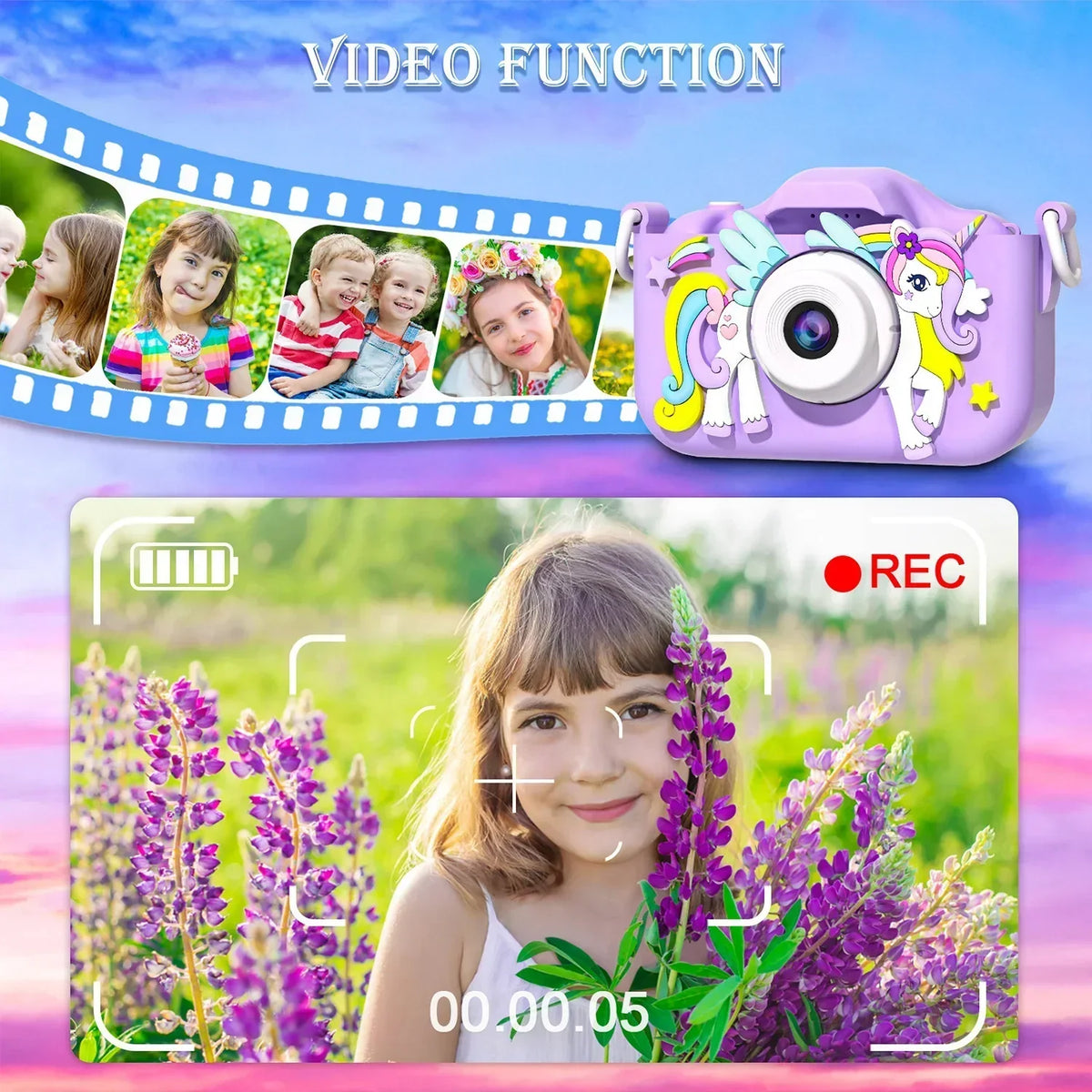 Kids Mini Camera Unicorn 1080P Hd 2-Inch Screen
