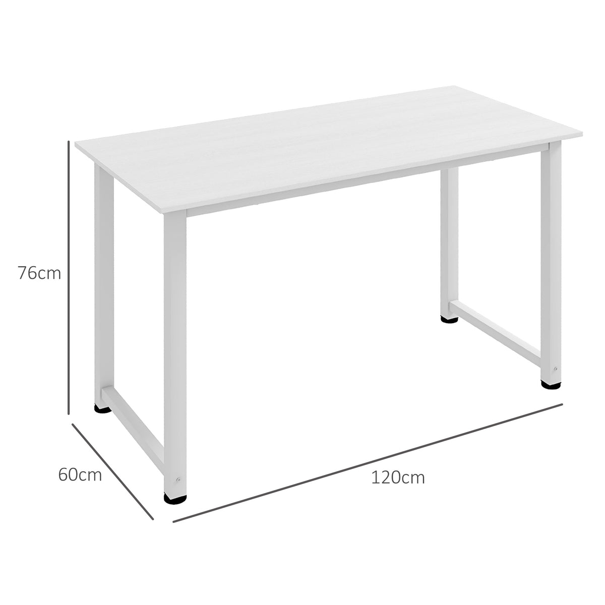 Table d'ordinateur table de salle à manger 120L x 60l x 76H cm Multifonction Grand Plateau Blanc cadre en métal