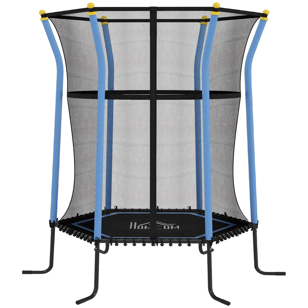 Trampoline pour enfant 1,22 x 1,11 x 1,9 m filet de sécurité porte zippée 6 poteaux rembourrés inclus bleu noir