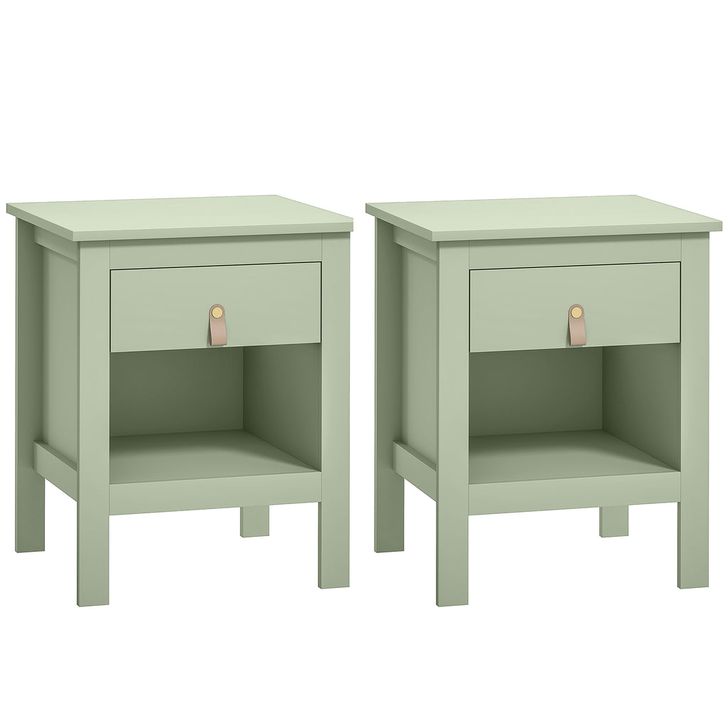 Lot de 2 tables de chevet avec tiroir et compartiment ouvert, 45 x 40 x 55 cm, vert